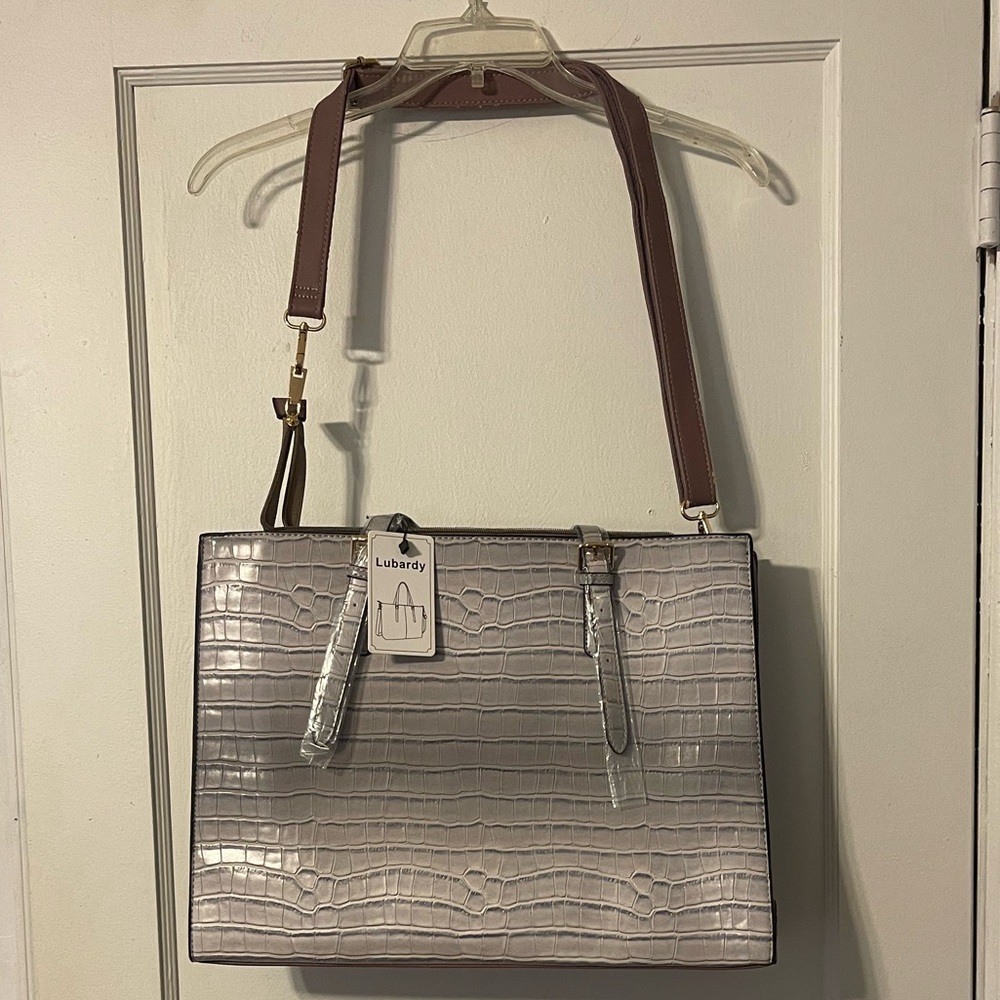 Elegant Purple Grey Crocodile-Embossed Women's Bag, Computer Bag